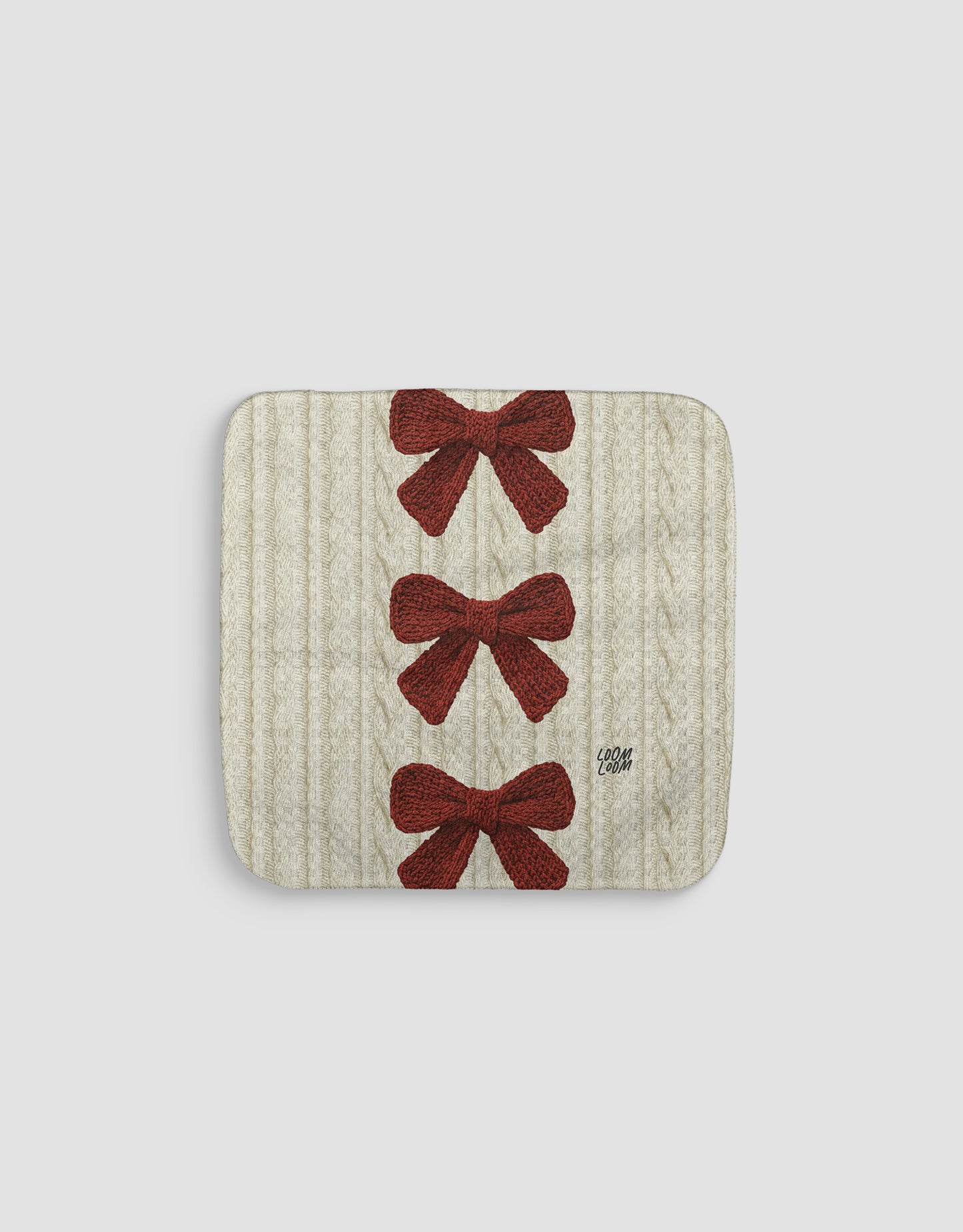 Cable Knit Bows Red Dishcloth