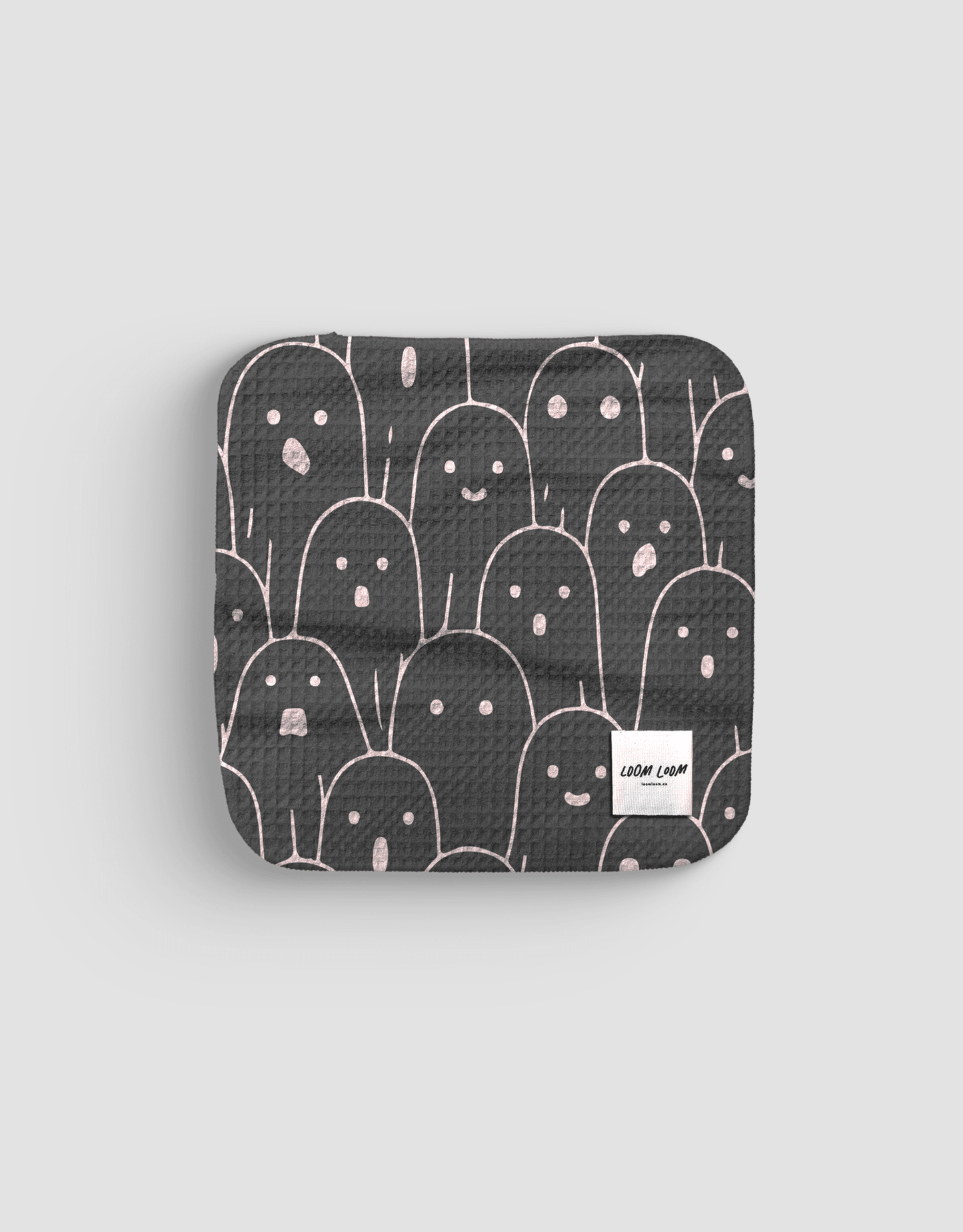 Loom Loom Kitchen Dishcloth Towel - Black White Ghost Crowd Halloween Pattern Print Eco Microfiber Waffle Woven Dish Towel - Loom Loom