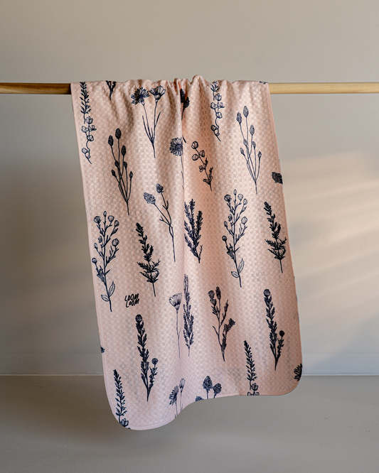 Navy On Tan Flowers