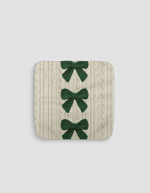 Cable Knit Bows Green Dishcloth