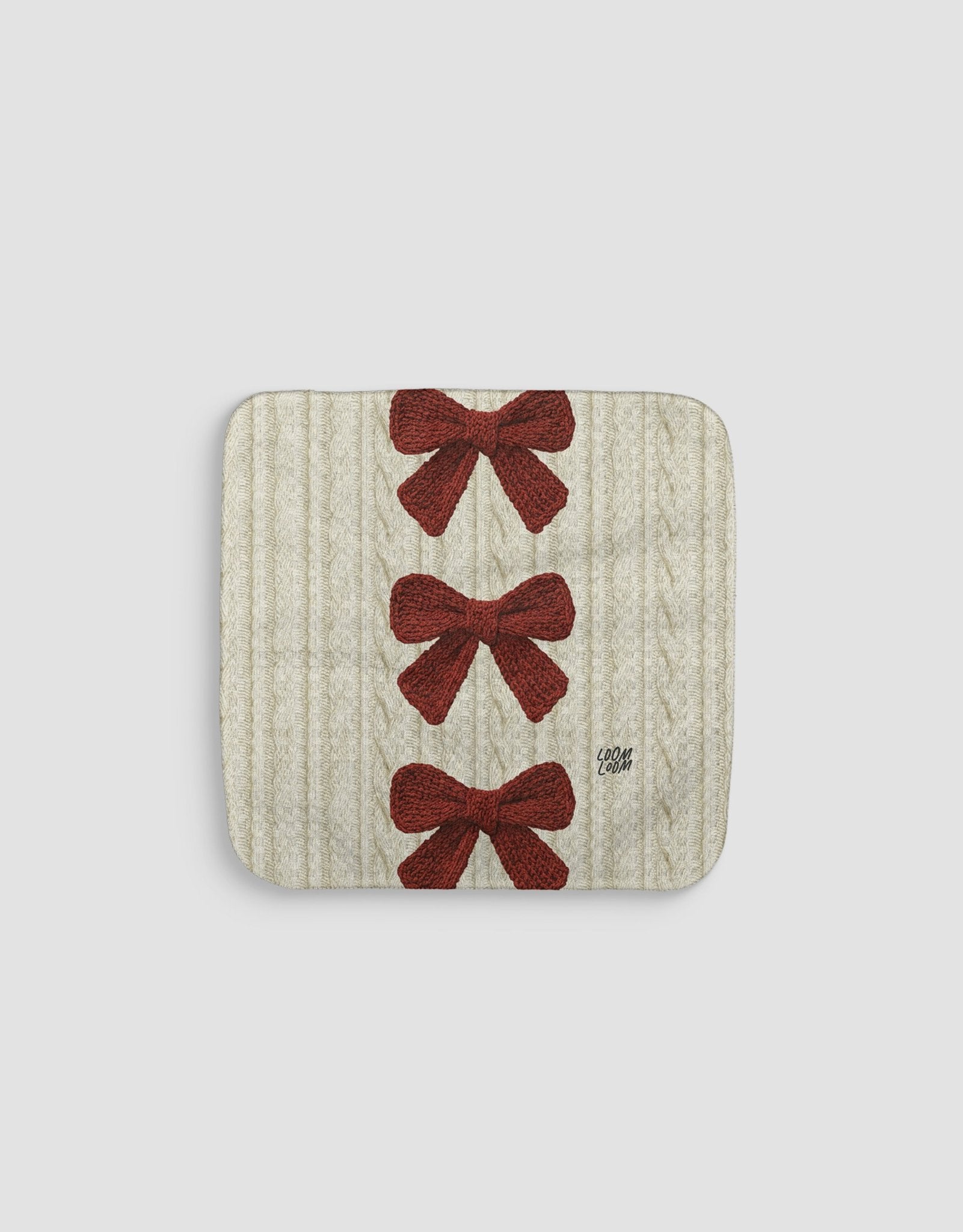 Cable Knit Bows Red Dishcloth - Loom Loom