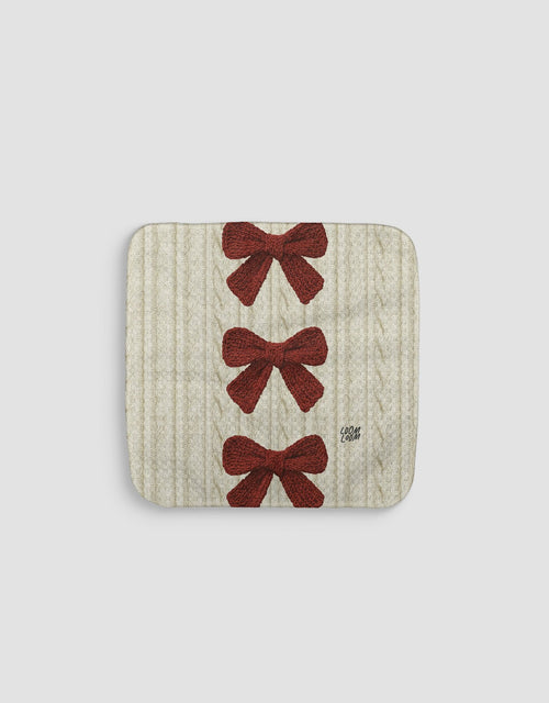 Cable Knit Bows Red Dishcloth