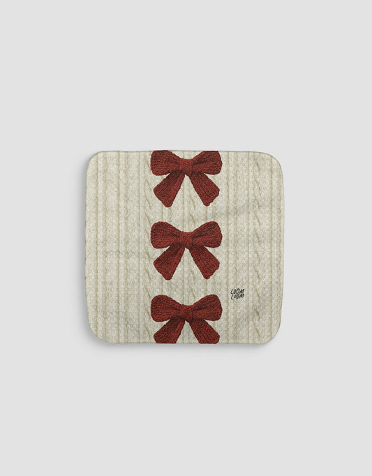 Cable Knit Bows Red Dishcloth - Loom Loom