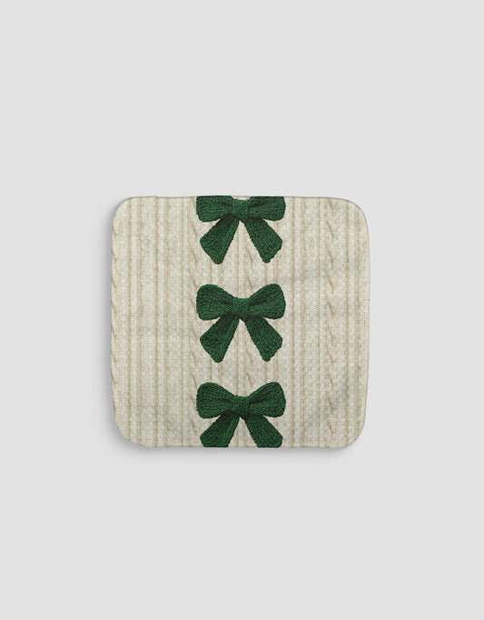Cable Knit Bows Green Dishcloth