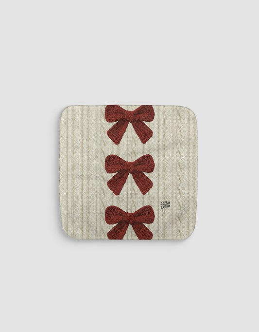 Cable Knit Bows Red Dishcloth