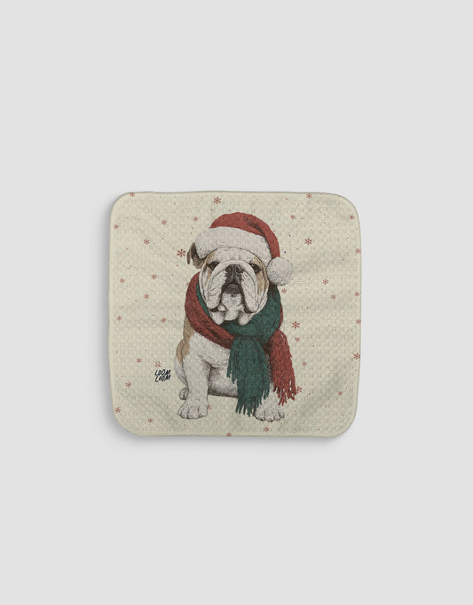 Christmas Bulldog Dishcloth