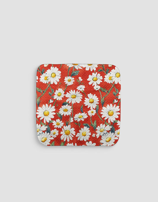 Daisies On Red Dishcloth - Loom Loom