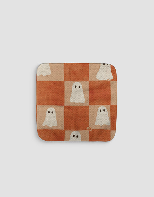 Ghost Checkers Orange Dishcloth