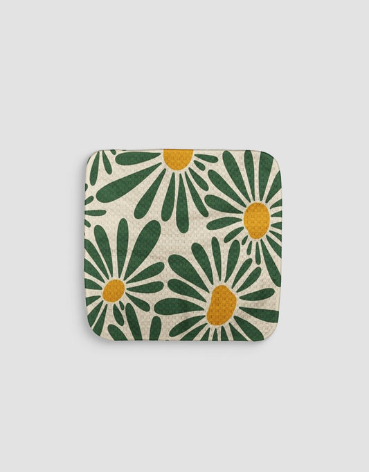 Green Yellow Flowers Dishcloth - Loom Loom
