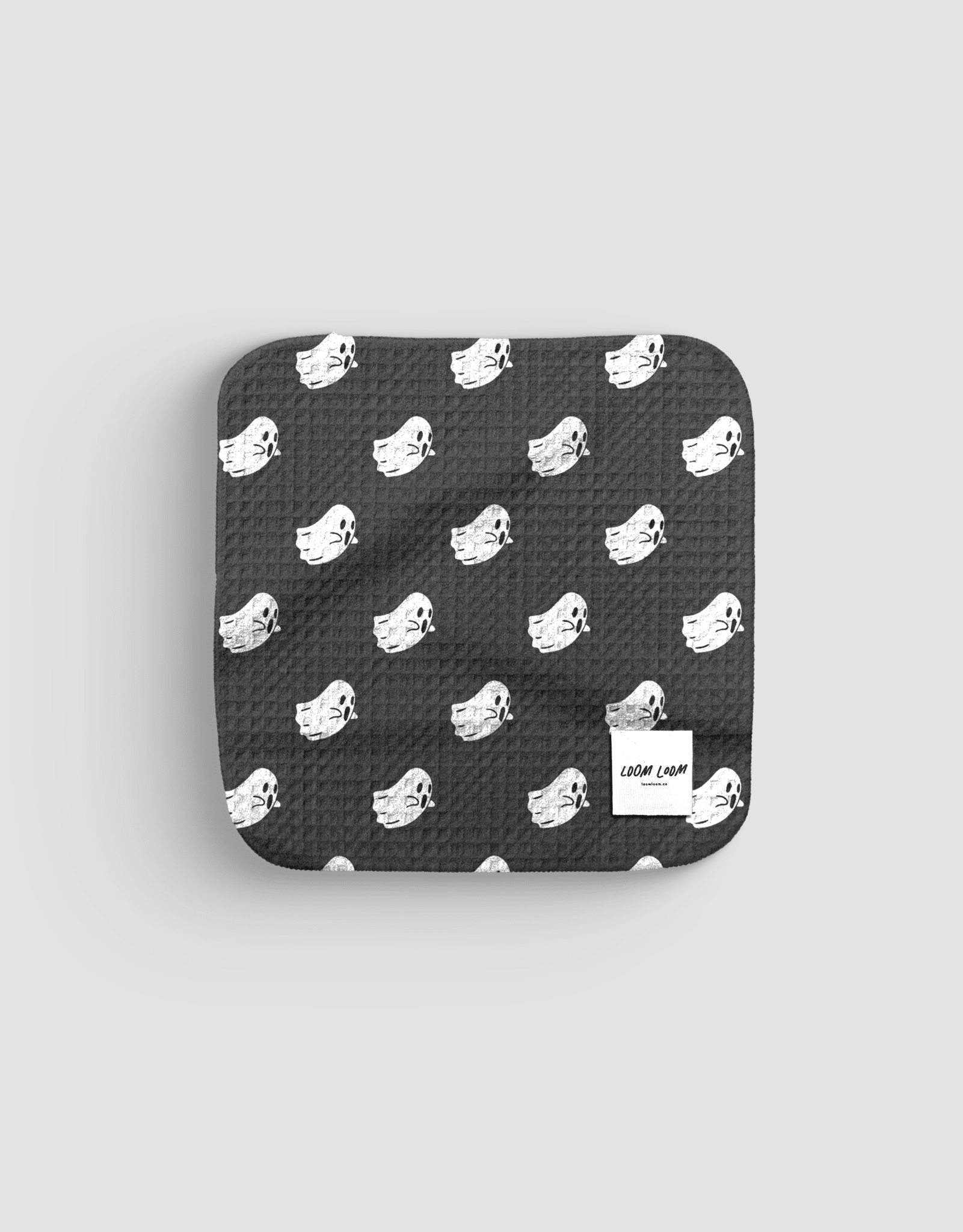 Loom Loom Kitchen Dishcloth Towel - Black White Flying Ghosts Repeating Halloween Pattern Print Eco Microfiber Waffle Woven Dish Towel - Loom Loom