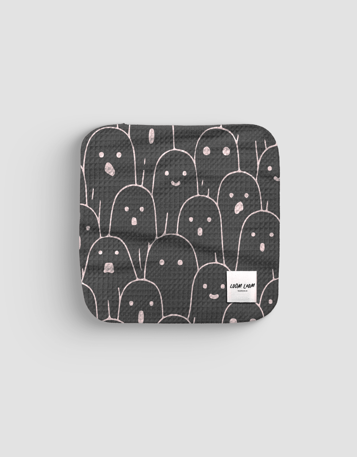 Loom Loom Kitchen Dishcloth Towel - Black White Ghost Crowd Halloween Pattern Print Eco Microfiber Waffle Woven Dish Towel - Loom Loom