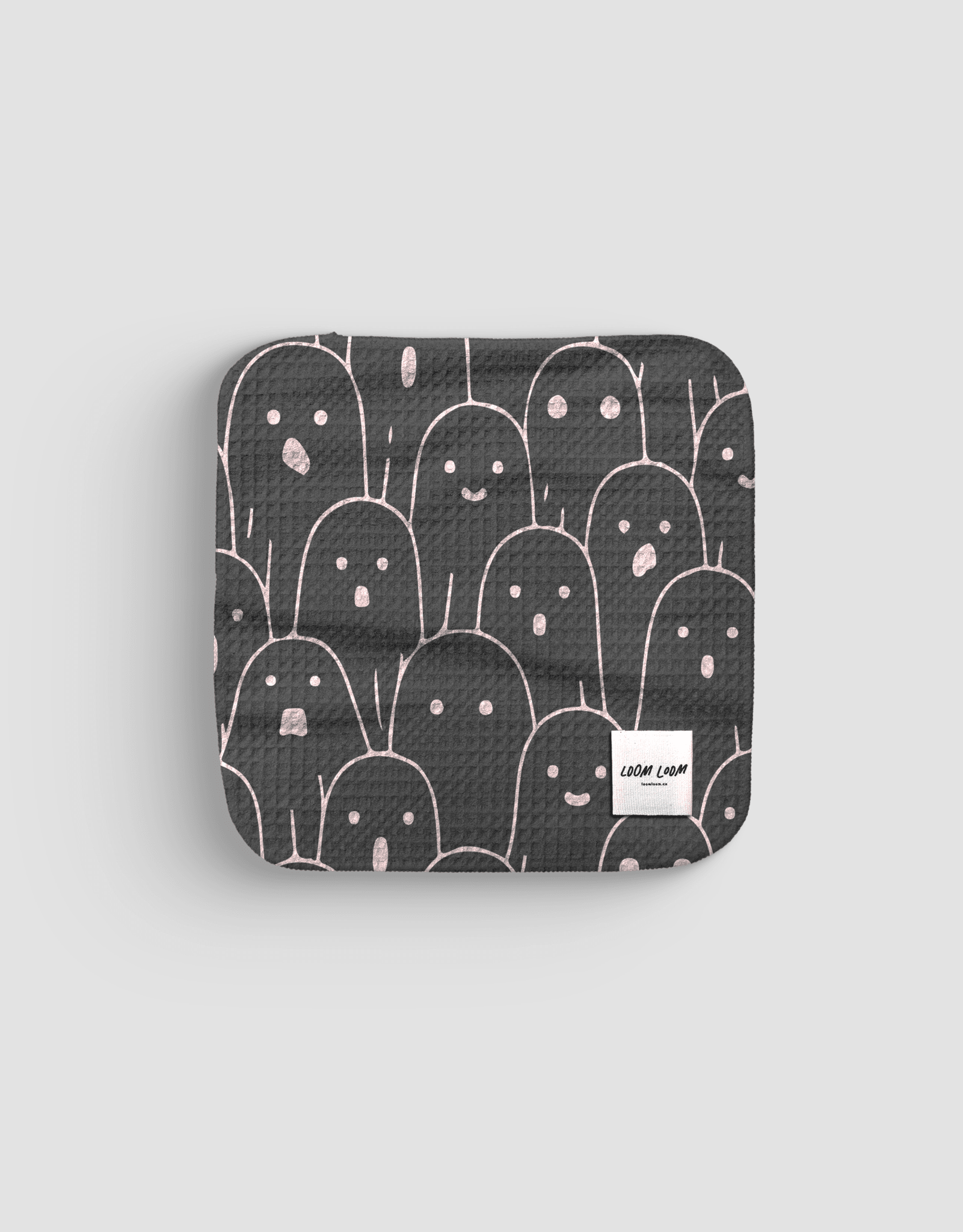Loom Loom Kitchen Dishcloth Towel - Black White Ghost Crowd Halloween Pattern Print Eco Microfiber Waffle Woven Dish Towel - Loom Loom