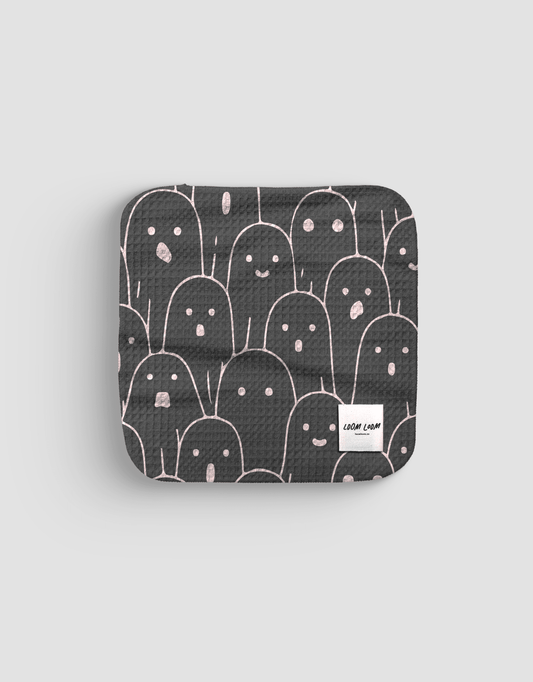 Loom Loom Kitchen Dishcloth Towel - Black White Ghost Crowd Halloween Pattern Print Eco Microfiber Waffle Woven Dish Towel - Loom Loom