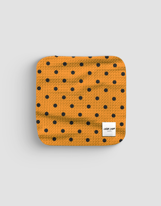 Loom Loom Kitchen Dishcloth Towel - Orange Black Polka Dot Halloween Pattern Print Eco Microfiber Waffle Woven Dish Towel - Loom Loom
