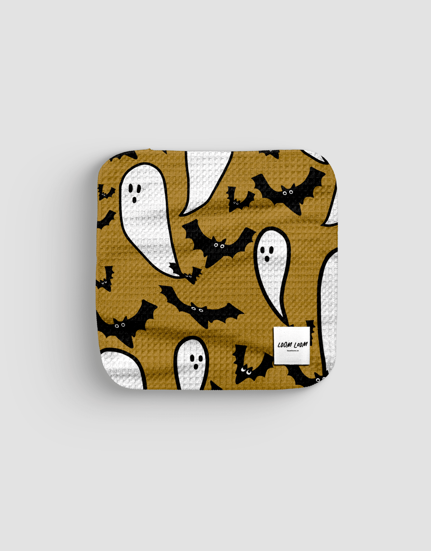 Loom Loom Kitchen Dishcloth Towel - Orange Black White Ghosts Bats Halloween Pattern Print Eco Microfiber Waffle Woven Dish Towel - Loom Loom