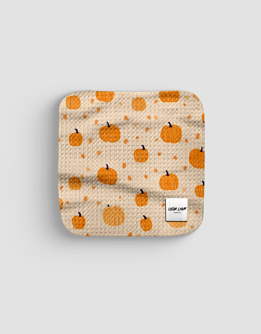 Loom Loom Kitchen Dishcloth Towel - Orange Pumpkins Cute Halloween Autumn Pattern Print Eco Microfiber Waffle Woven Dish Towel - Loom Loom