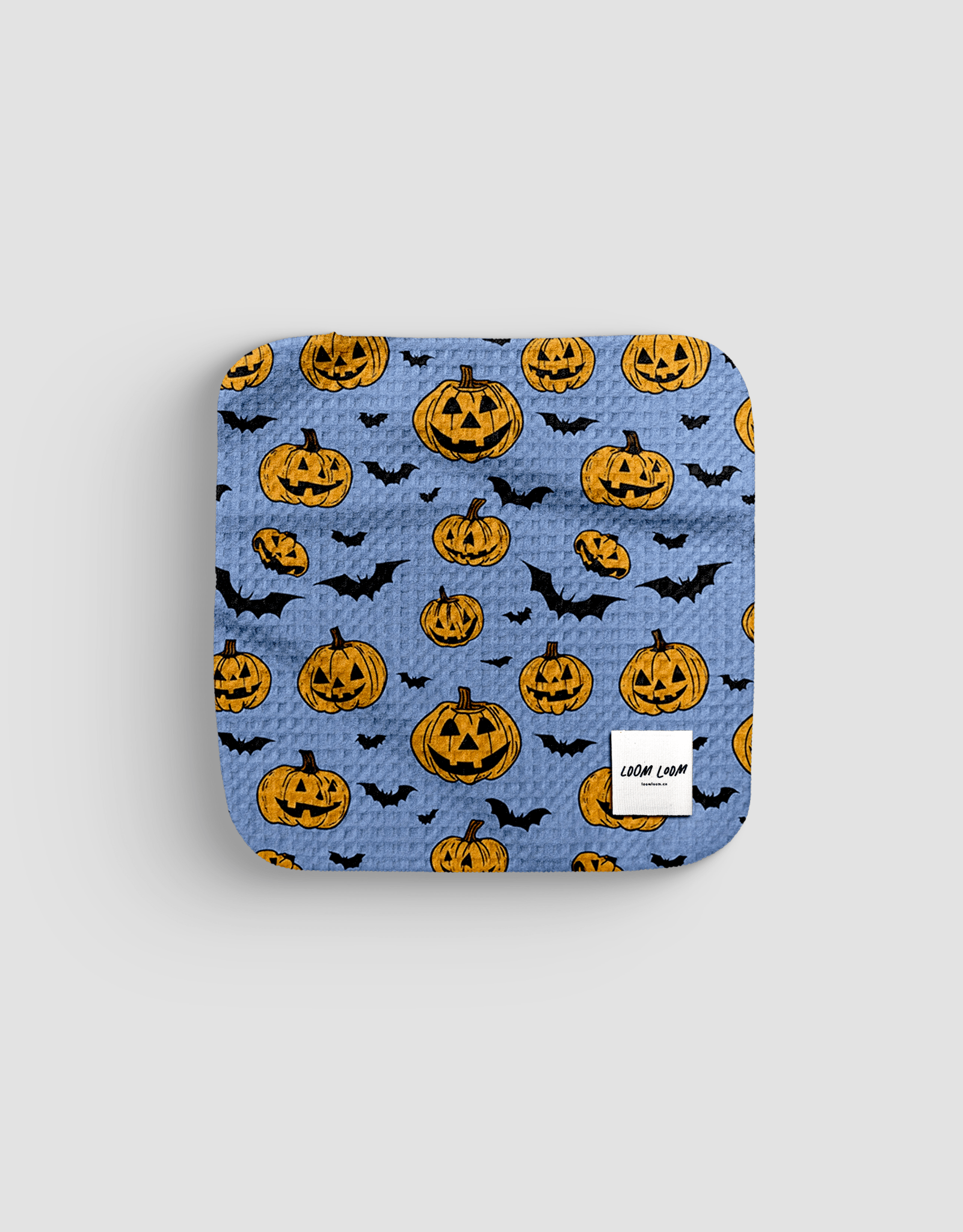 Loom Loom Kitchen Dishcloth Towel - Purple Black Orange Bats Pumpkins Halloween Pattern Print Eco Microfiber Waffle Woven Dish Towel - Loom Loom