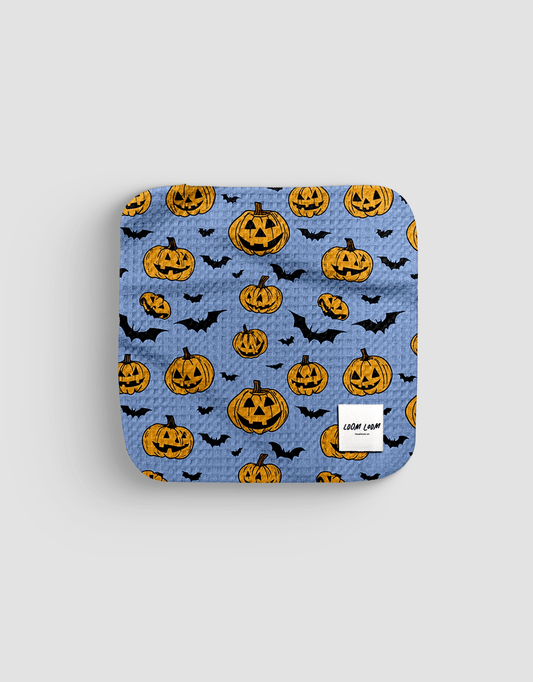 Loom Loom Kitchen Dishcloth Towel - Purple Black Orange Bats Pumpkins Halloween Pattern Print Eco Microfiber Waffle Woven Dish Towel - Loom Loom