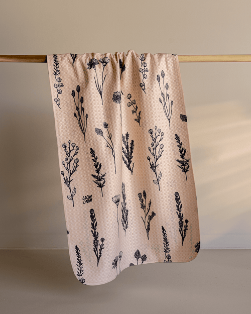Navy On Tan Flowers