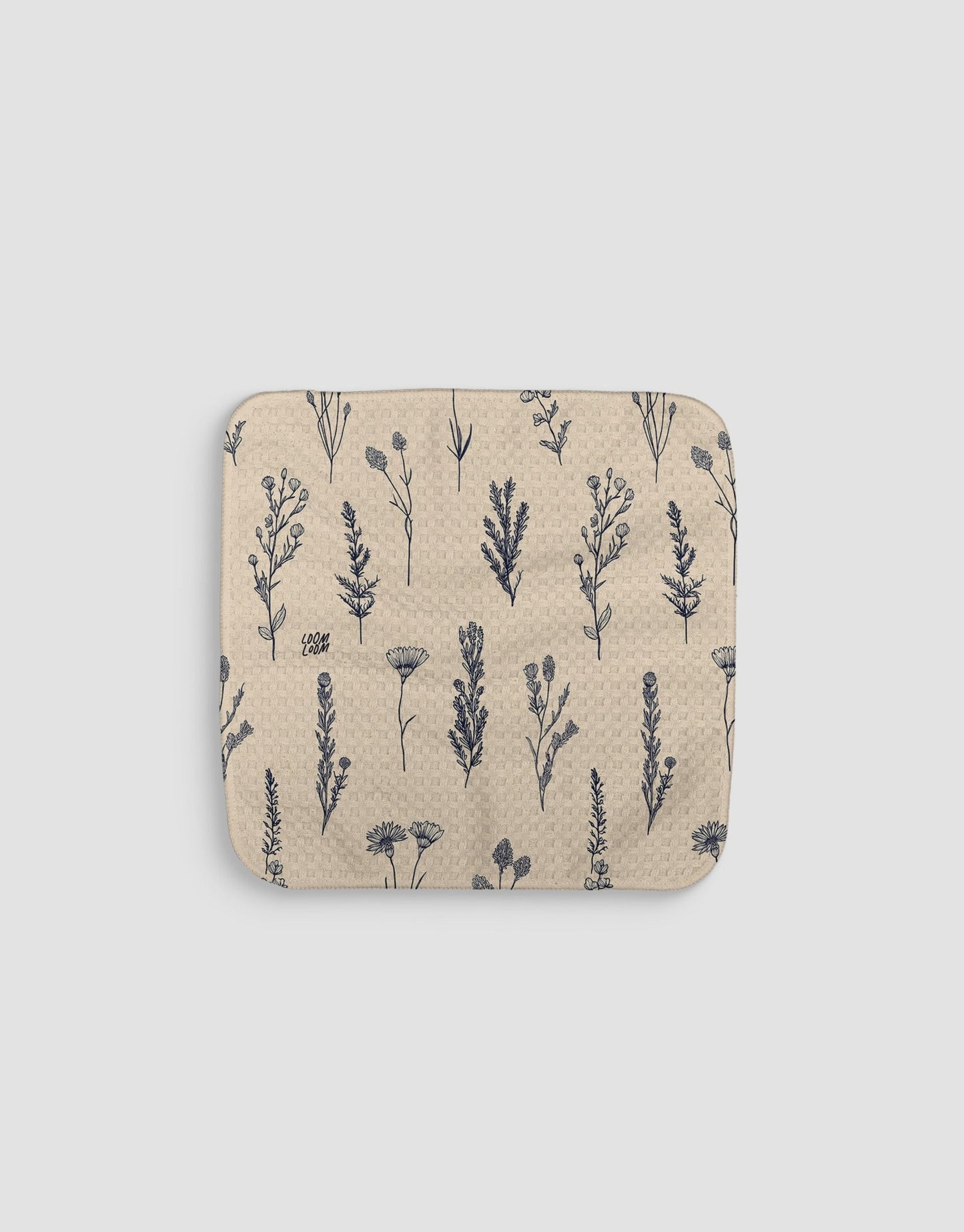 Navy On Tan Flowers Dishcloth - Loom Loom