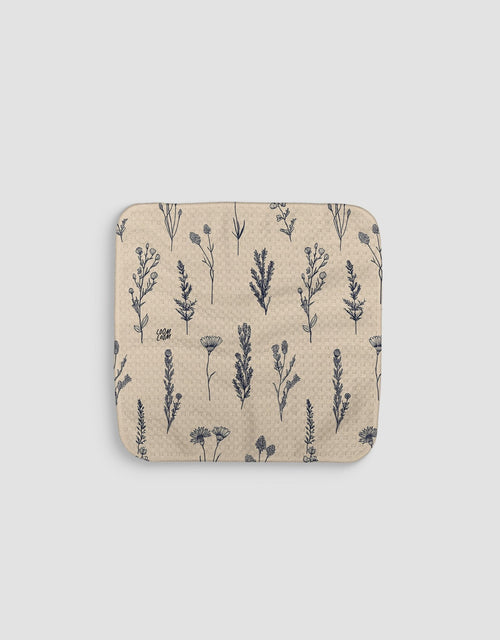Navy On Tan Flowers Dishcloth