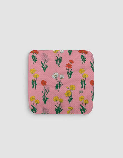 Spring Flowers On Pink Dishcloth