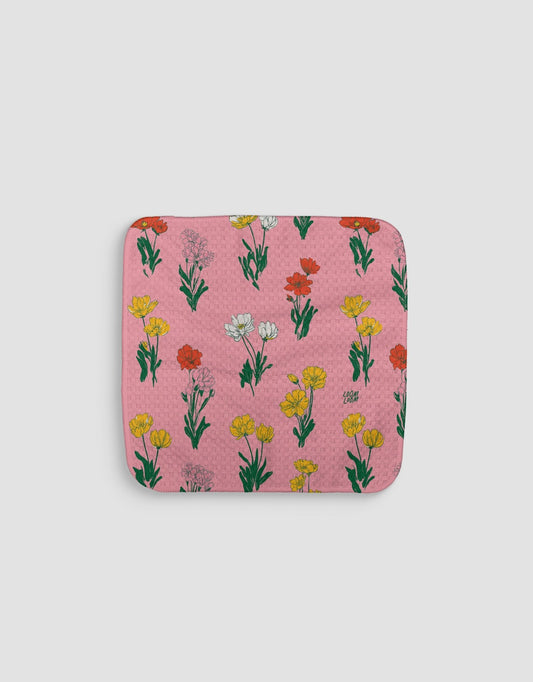 Spring Flowers On Pink Dishcloth - Loom Loom